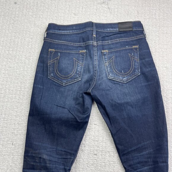 True Religion Blue Mid Rise Super Skinny Halle Jeans Women's 27 Distressed Y2K - Picture 9 of 10